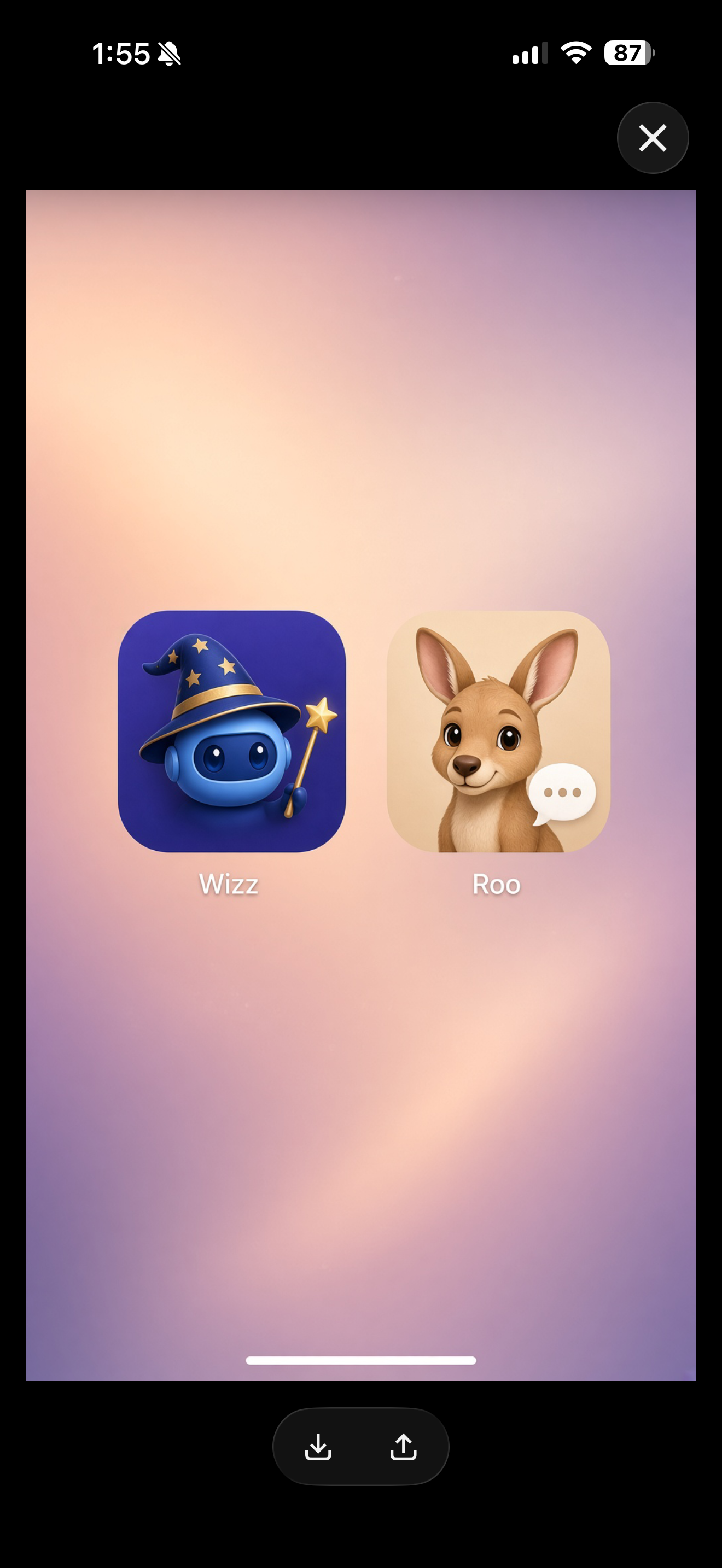 A phone screen showing a wizard robot and rabbit character icons